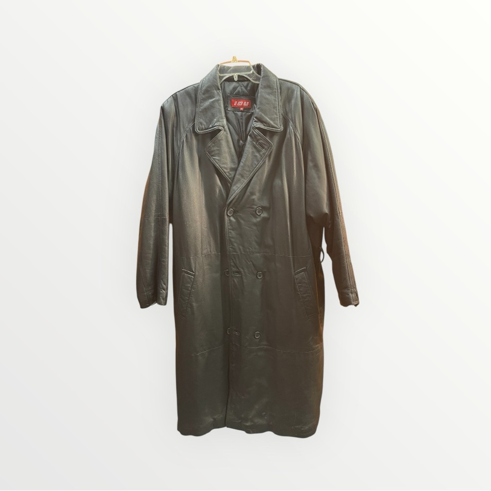 Men’s Leather Coat – Full Length Black (XL, Pre-Loved, Good Condition)